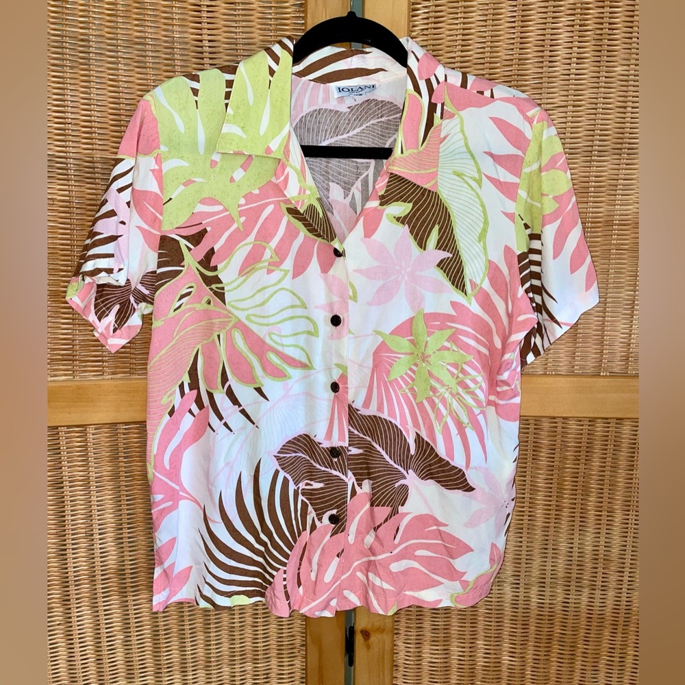 Iolani Tropical Vintage Blouse womens XS